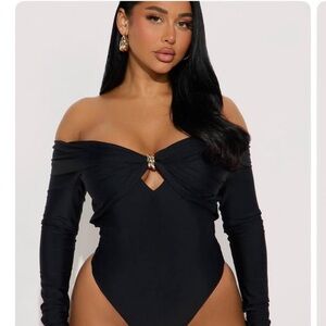 Fashion Nova Black Off-Shoulder Long Sleeve Bodysuit